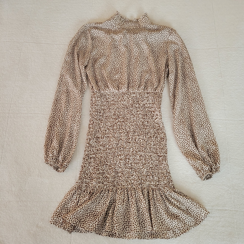 SHEIN Brown Long Sleeve Polka Dot Dress